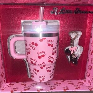 Cherry Print Pink Travel Tumbler Gift Set
